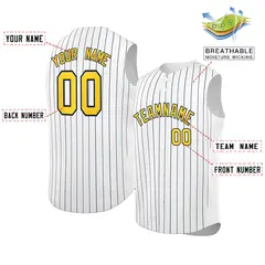 White Gold-Navy Striped Sleeveless Fashion Baseball Jersey 2