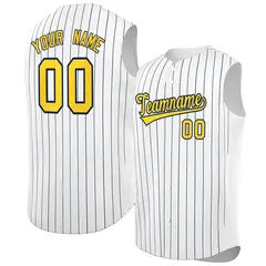 White Gold-Navy Striped Sleeveless Fashion Baseball Jersey