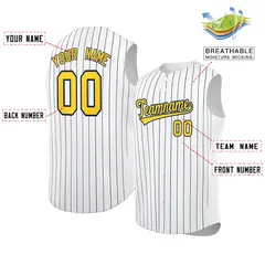 White Gold-Navy Striped Sleeveless Fashion Baseball Jersey 2