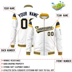White Gold-Navy Varsity Full-Zip Shoulder Color Block Letterman Bomber Jacket 2