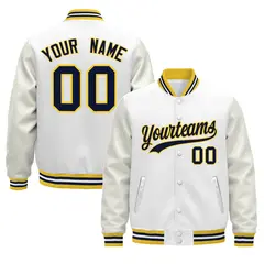 White Gold Navy Varsity Jacket with Faux Leather Sleeves 1