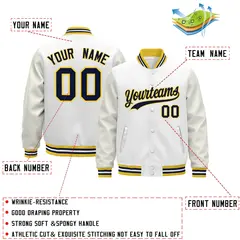 White Gold Navy Varsity Jacket with Faux Leather Sleeves 2