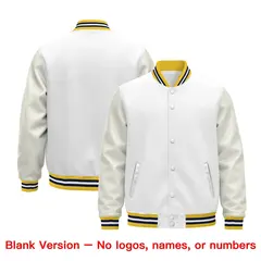 White Gold Navy Varsity Jacket with Faux Leather Sleeves 6
