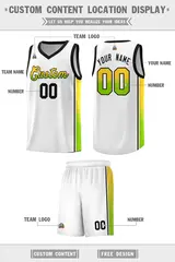 White Gold-Neon Green Gradient Basketball Jersey 2