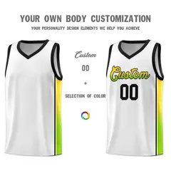 White Gold-Neon Green Gradient Basketball Jersey 3
