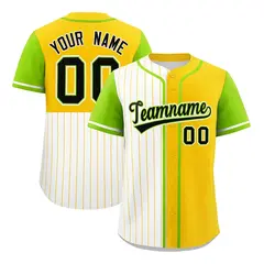 White Gold Neon Green Pinstripe Raglan Baseball Jersey