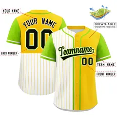 White Gold Neon Green Pinstripe Raglan Baseball Jersey 2