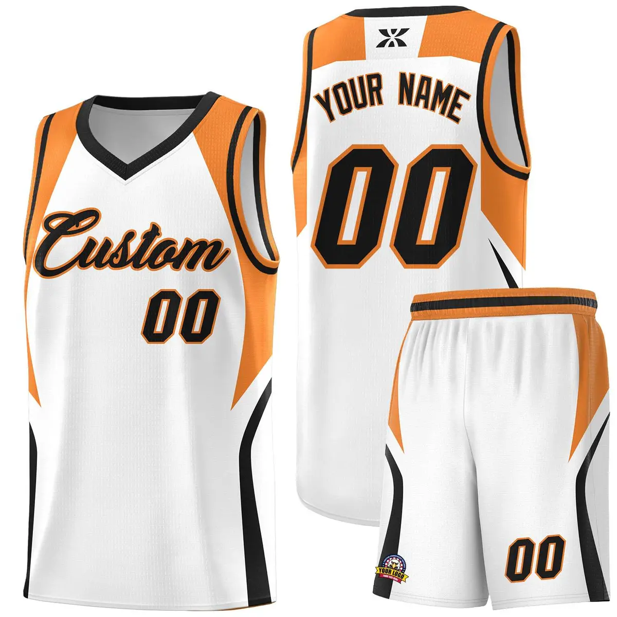 White Gold Orange and Black Color Block Basketball Jersey
