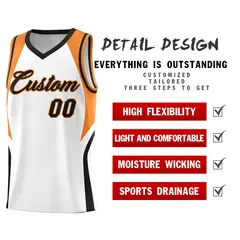 White Gold Orange and Black Color Block Basketball Jersey 2