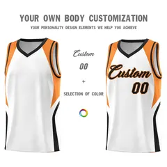 White Gold Orange and Black Color Block Basketball Jersey 3