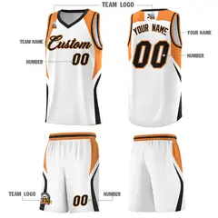 White Gold Orange and Black Color Block Basketball Jersey 5