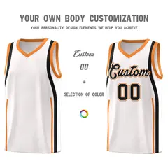 White Gold Orange-Black Ribbon Pattern Basketball Kits 3