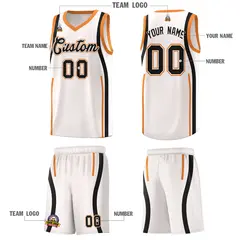 White Gold Orange-Black Ribbon Pattern Basketball Kits 5