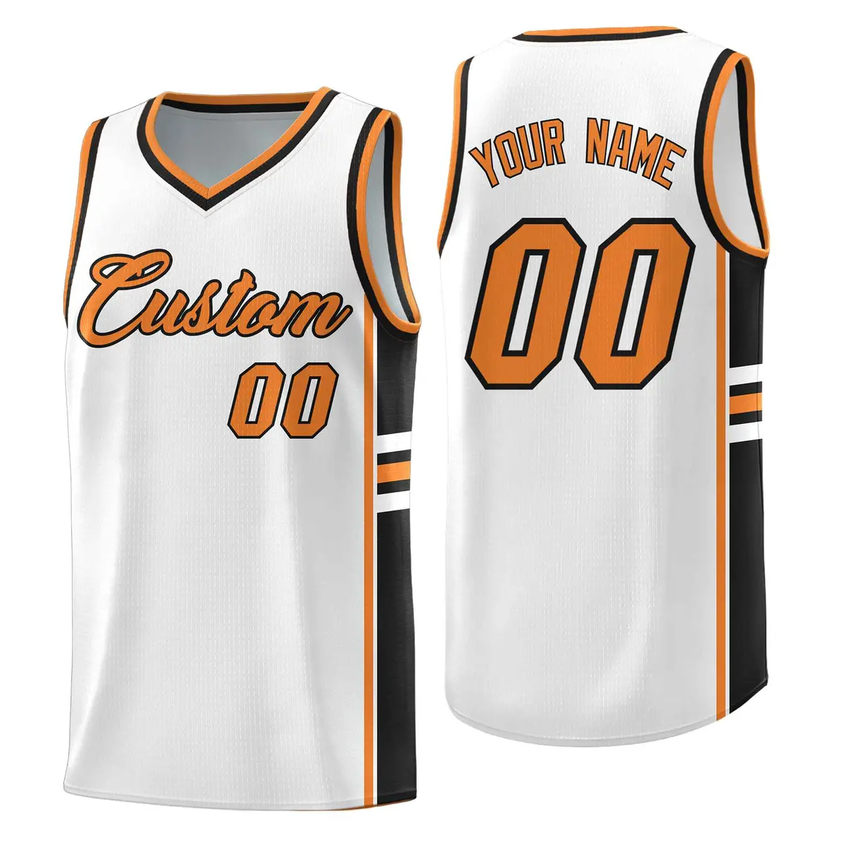 White Gold Orange Color Block Varsity Basketball Jersey