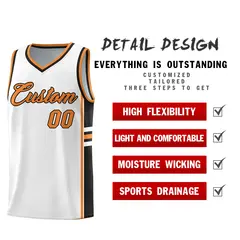 White Gold Orange Color Block Varsity Basketball Jersey 2