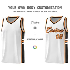 White Gold Orange Color Block Varsity Basketball Jersey 3