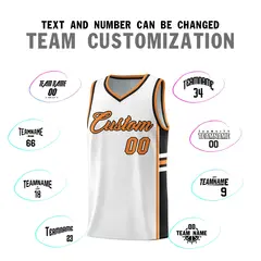 White Gold Orange Color Block Varsity Basketball Jersey 4