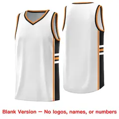White Gold Orange Color Block Varsity Basketball Jersey 6