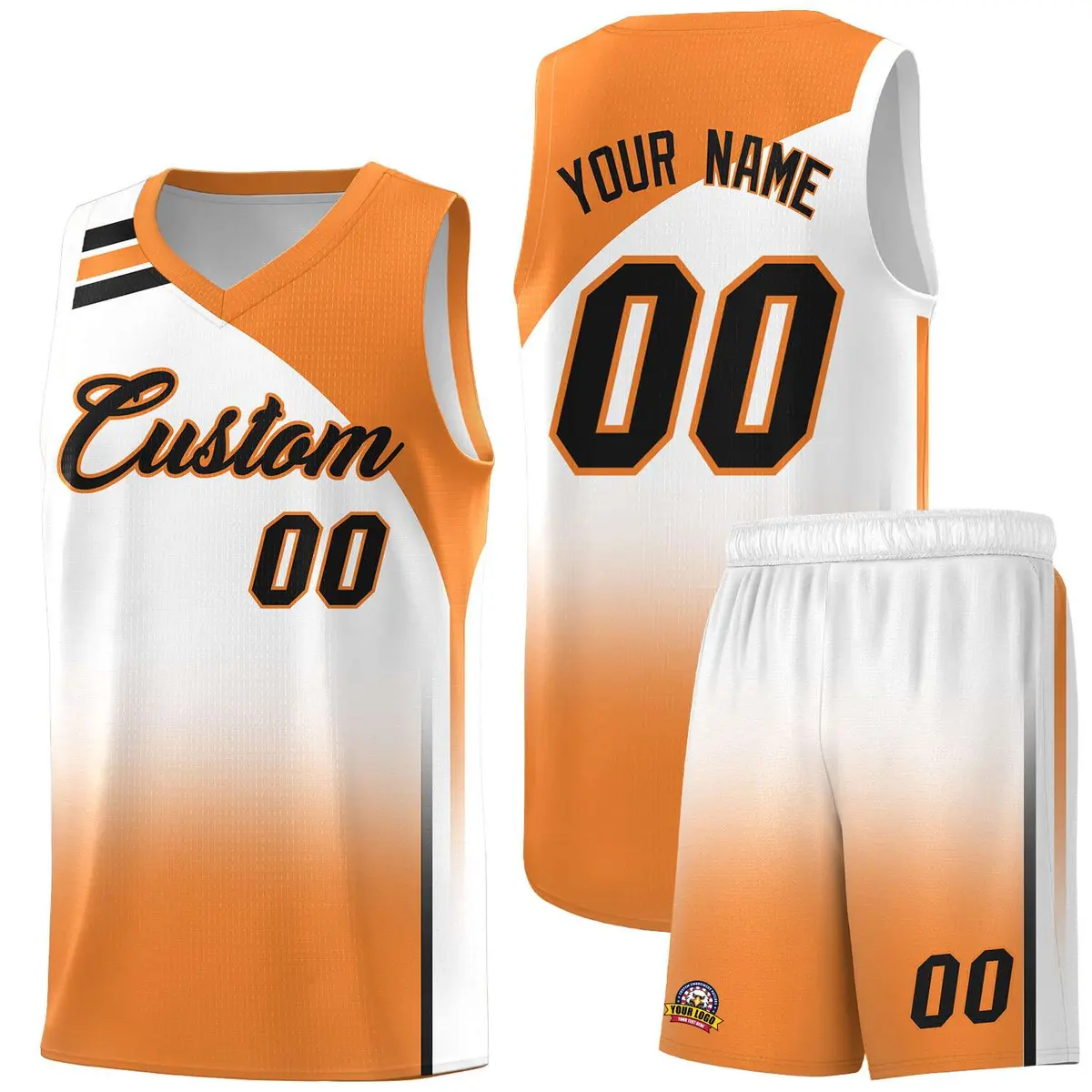 White Gold Orange Gradient Basketball Jersey