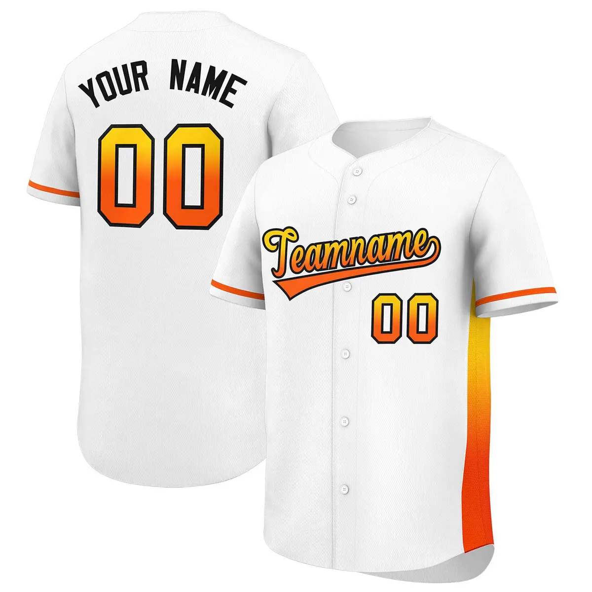 White Gold-Orange Gradient Side Baseball Jersey