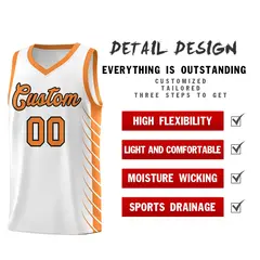 White Gold Orange Side Symmetrical Line Pattern Basketball Jersey 2