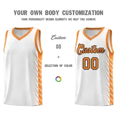 White Gold Orange Side Symmetrical Line Pattern Basketball Jersey 3