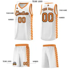 White Gold Orange Side Symmetrical Line Pattern Basketball Jersey 5