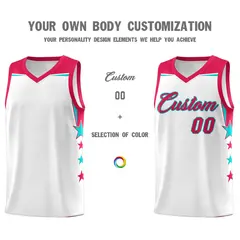 White Gold Orange Star Color Block Two Tone Side Basketball Jersey 3