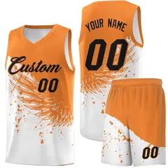 White Gold Orange Wing Pattern Basketball Jersey 1