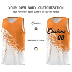 White Gold Orange Wing Pattern Basketball Jersey 3