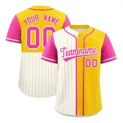 White Gold Pink Pinstripe Raglan Baseball Jersey