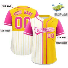 White Gold Pink Pinstripe Raglan Baseball Jersey 2