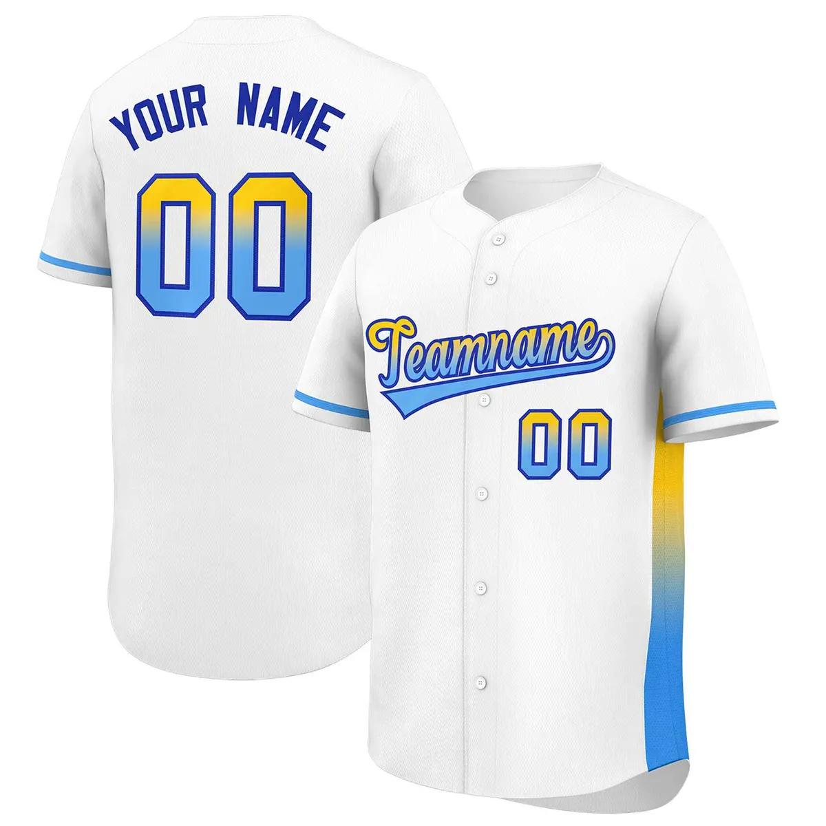 White Gold-Powder Blue Gradient Side Baseball Jersey