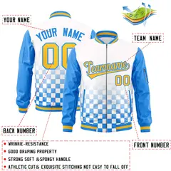 White Gold-Powder Blue Grid Color Block Letterman Raglan Jacket 2