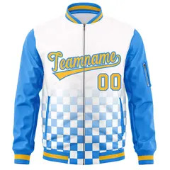 White Gold-Powder Blue Grid Color Block Letterman Raglan Jacket 3