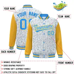 White Gold-Powder Blue Line Graffiti Varsity Raglan Letterman Jacket 2