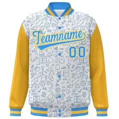 White Gold-Powder Blue Line Graffiti Varsity Raglan Letterman Jacket 3