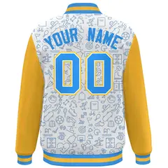 White Gold-Powder Blue Line Graffiti Varsity Raglan Letterman Jacket 4