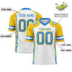 White Gold-Powder Blue Raglan Side Pattern Football Jersey 2