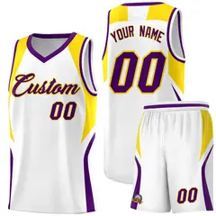 White Gold Purple Color Block Basketball Jersey 1