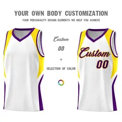 White Gold Purple Color Block Basketball Jersey 3