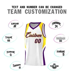 White Gold Purple Color Block Basketball Jersey 4