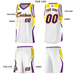 White Gold Purple Color Block Basketball Jersey 5