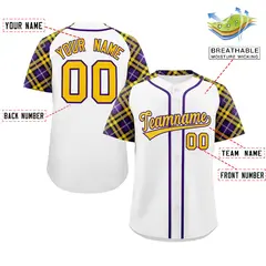 White Gold-Purple Raglan Sleeves Authentic Baseball Jersey 2