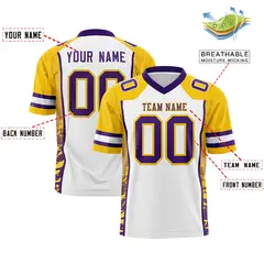 White Gold-Purple Raglan Sleeves Side Pattern Football Jersey 2