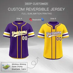 White Gold Purple Reversible Two-Button Baseball Jersey 2