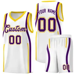 White Gold-Purple Ribbon Pattern Basketball Kits 1