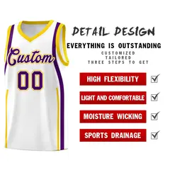 White Gold-Purple Ribbon Pattern Basketball Kits 2