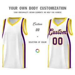 White Gold-Purple Ribbon Pattern Basketball Kits 3