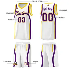 White Gold-Purple Ribbon Pattern Basketball Kits 5